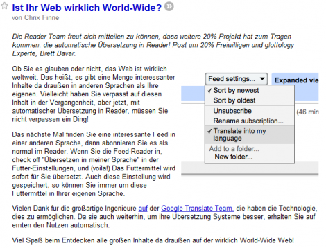 Übersetzung des Google Reader Übersetzung des Google Reader