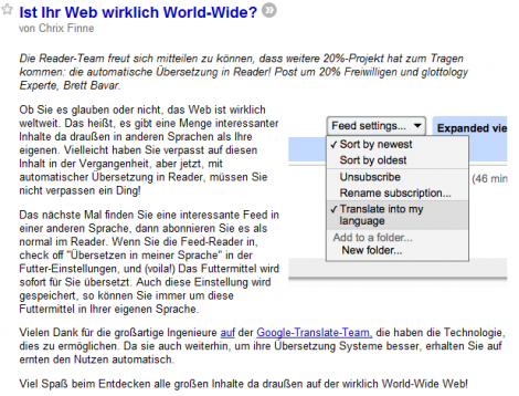 Übersetzung des Google Reader